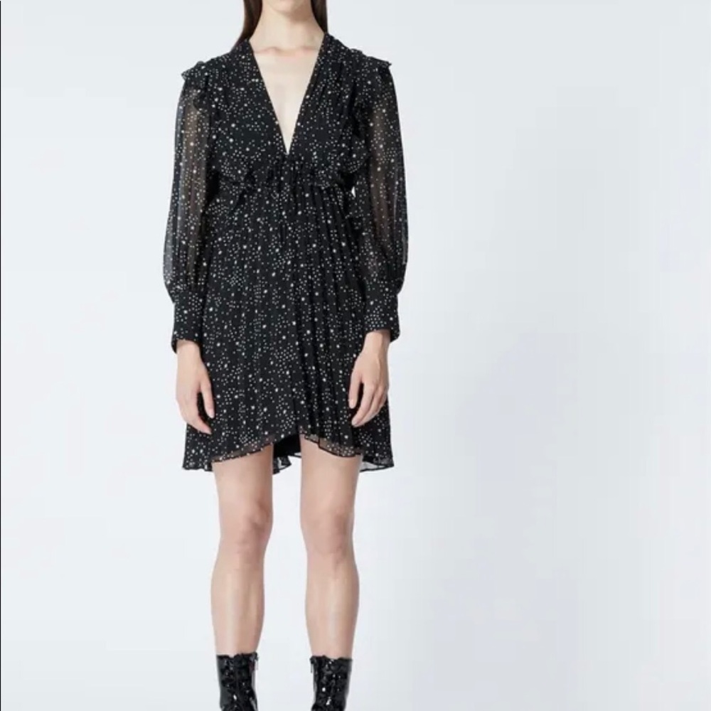 The Kooples Black Short Pleated Dress With Star